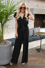 V-Neck Sleeveless Jumpsuit With Waist Tie in 3 Colors S-XL