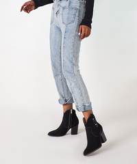 Black Suede Martin Boots with Chunky Heel and Side Zipper
