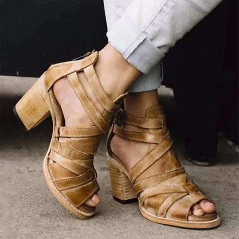 Thick Heel Strappy Sandals in 4 Colors