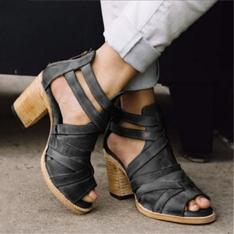 Thick Heel Strappy Sandals in 4 Colors