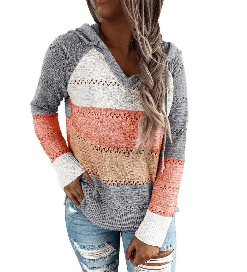 Gestreifter Langarm-Kapuzenpullover in 11 Farben S-5XL
