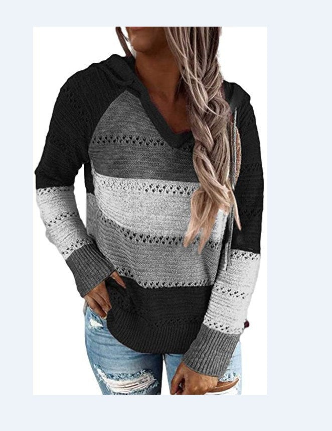 Gestreifter Langarm-Kapuzenpullover in 11 Farben S-5XL