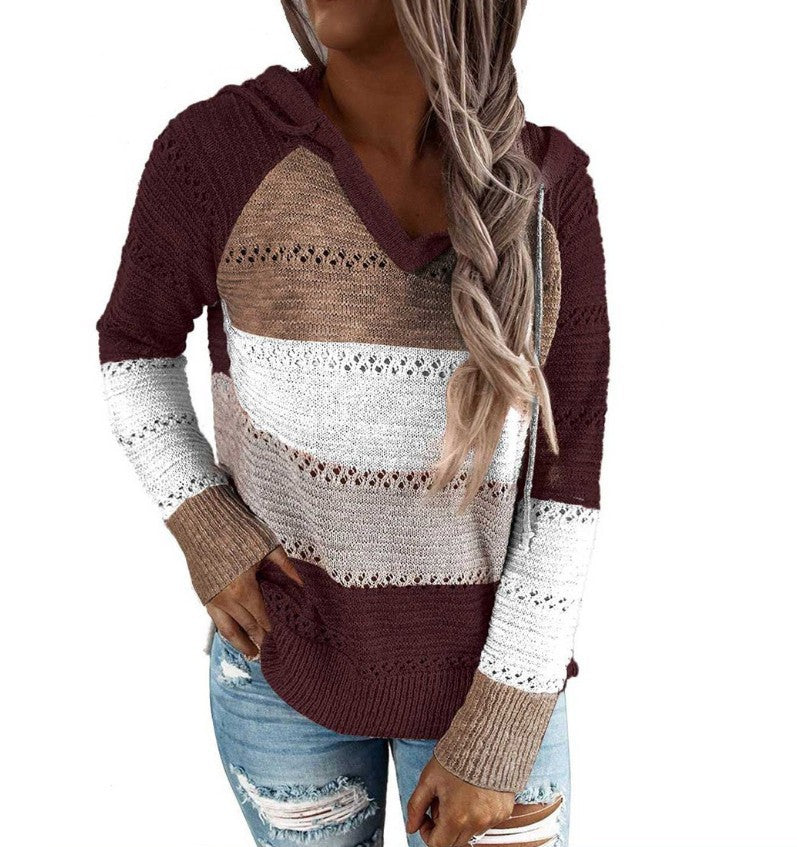 Gestreifter Langarm-Kapuzenpullover in 11 Farben S-5XL
