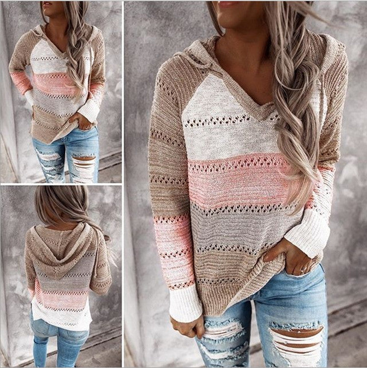 Gestreifter Langarm-Kapuzenpullover in 11 Farben S-5XL