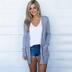 Long Sleeve Medium Length Cardigan with Pockets