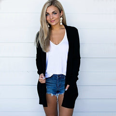 Long Sleeve Medium Length Cardigan with Pockets