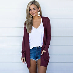 Long Sleeve Medium Length Cardigan with Pockets