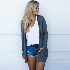 Long Sleeve Medium Length Cardigan with Pockets