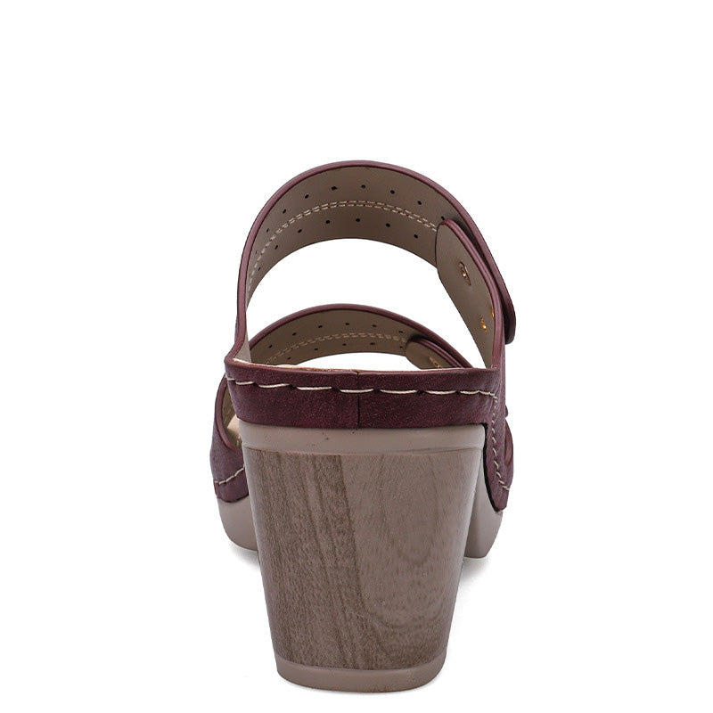 Thick Heel Leather Sandals in 3 Colors