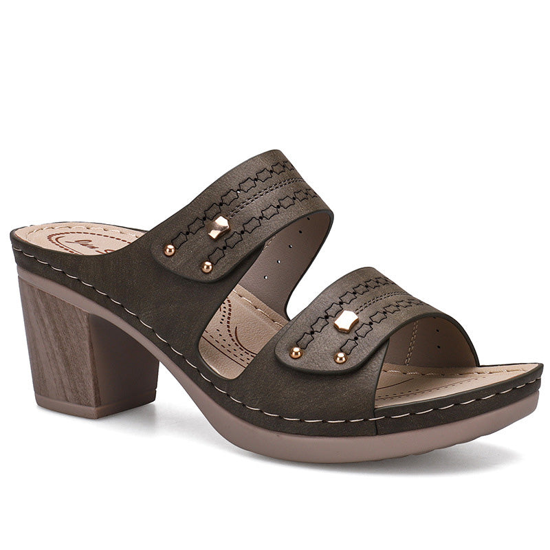 Thick Heel Leather Sandals in 3 Colors