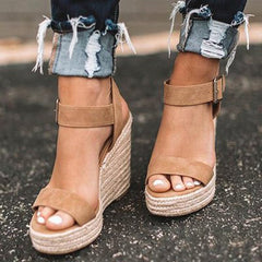 Keilabsatz-Sandalen mit Fesselriemchen in 3 Farben