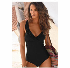 One-Piece V-Neck Ruffled Swimsuit in 4 Colors S-2XL