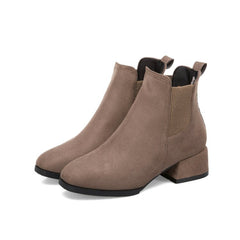Suede Thick Short Heel Ankle Boots in 2 Colors