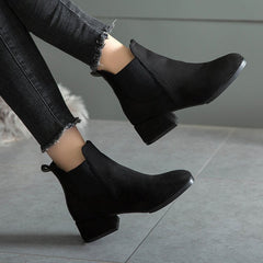 Suede Thick Short Heel Ankle Boots in 2 Colors