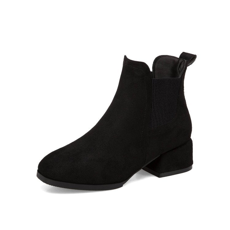 Suede Thick Short Heel Ankle Boots in 2 Colors