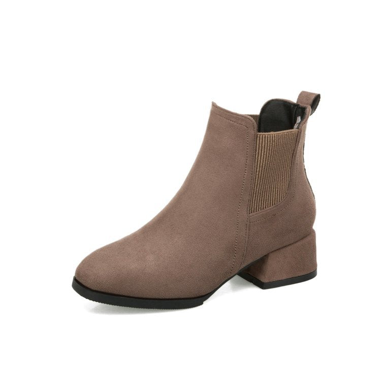 Suede Thick Short Heel Ankle Boots in 2 Colors