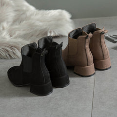Suede Thick Short Heel Ankle Boots in 2 Colors