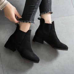 Suede Thick Short Heel Ankle Boots in 2 Colors