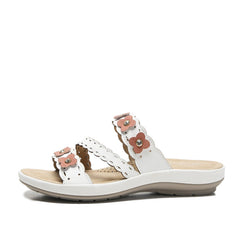 Leather Slip-On Beach Sandals with Flat Heel in 3 Colors