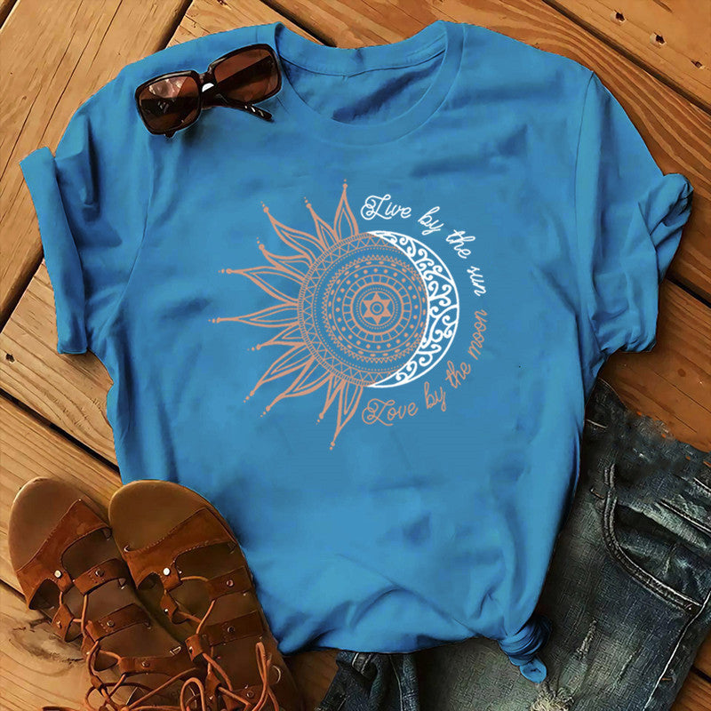 Sunflower Print Short Sleeve Top in 16 Colors S-3XL