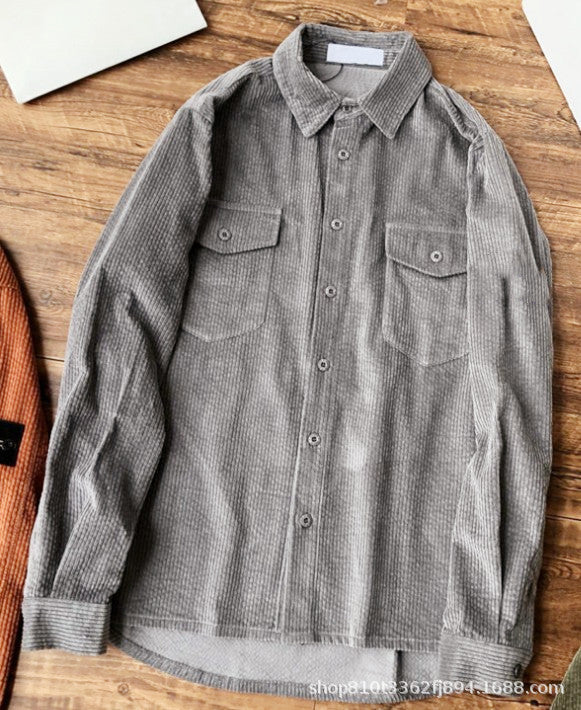 Men's Corduroy Long Sleeve Shirt with Pockets in 6 Colors S-3XL