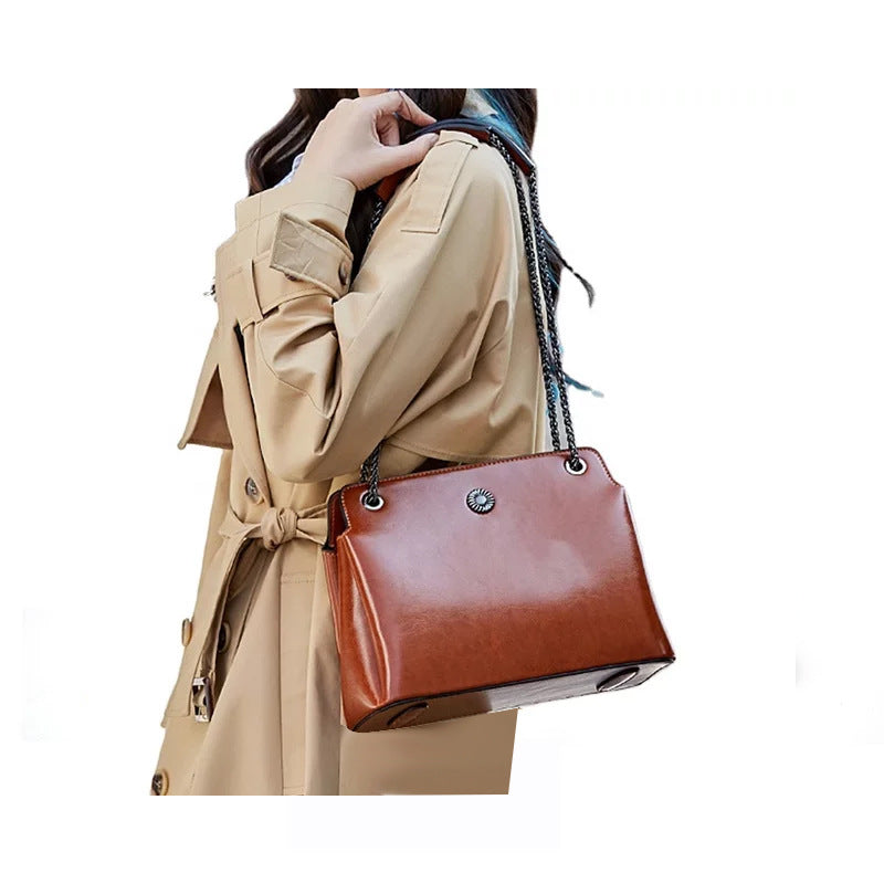 Leather Messenger Bag with Chain Strap in 4 Colors