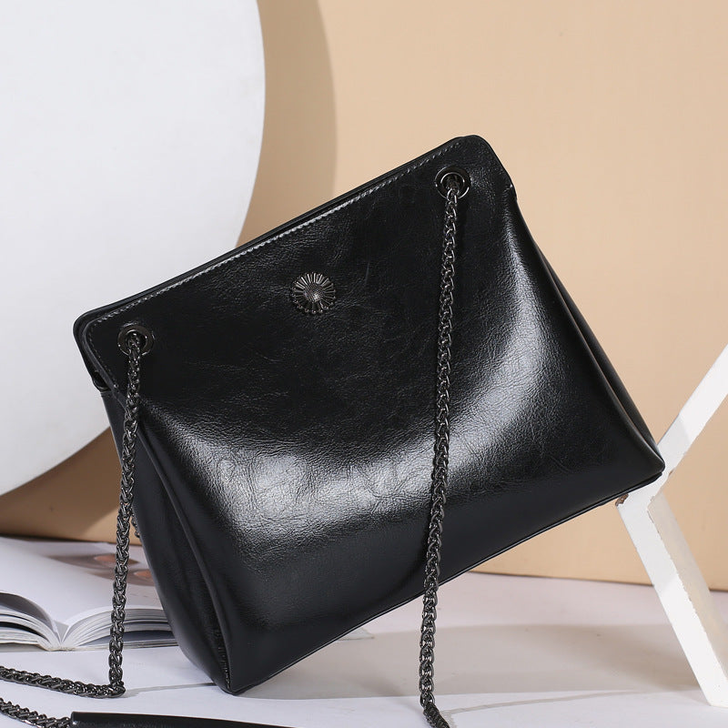 Leather Messenger Bag with Chain Strap in 4 Colors