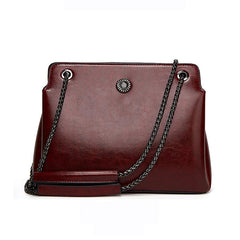 Leather Messenger Bag with Chain Strap in 4 Colors