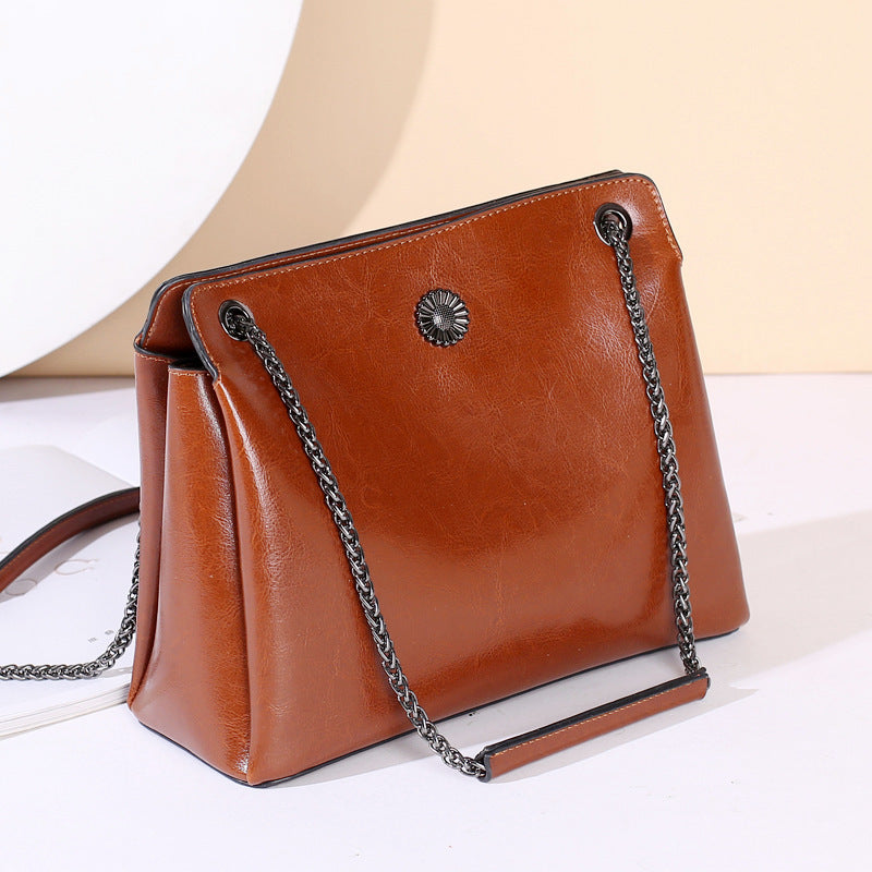 Leather Messenger Bag with Chain Strap in 4 Colors