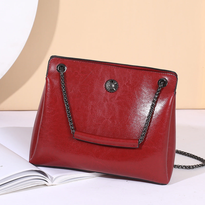 Leather Messenger Bag with Chain Strap in 4 Colors
