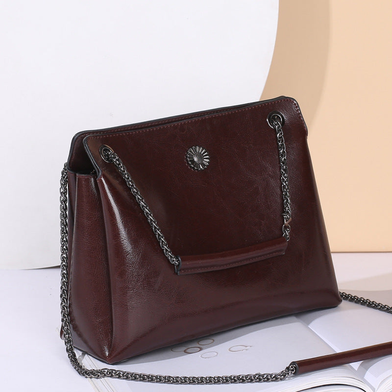 Leather Messenger Bag with Chain Strap in 4 Colors