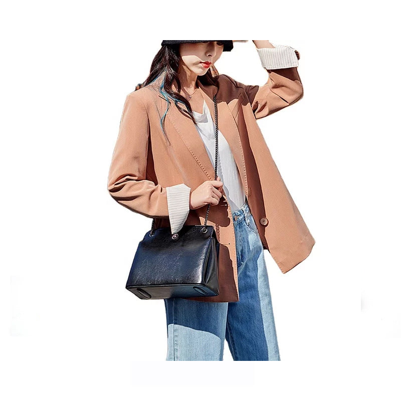Leather Messenger Bag with Chain Strap in 4 Colors