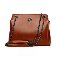 Leather Messenger Bag with Chain Strap in 4 Colors