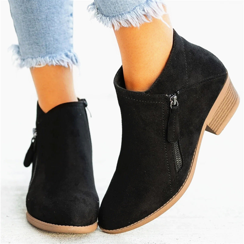 Ankle Boots with Short Thick Heel and Pointed Toe