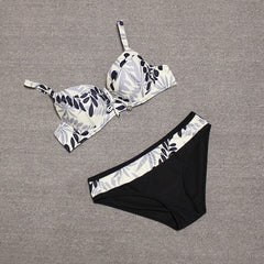 Bikini noir à imprimé tropical S-2XL