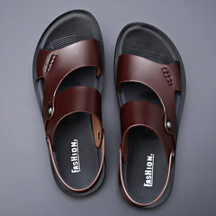 Men's Leather Sandals with Ankle Strap