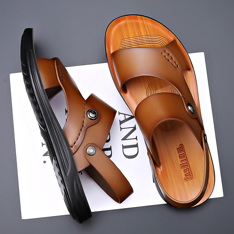 Men's Leather Sandals with Ankle Strap