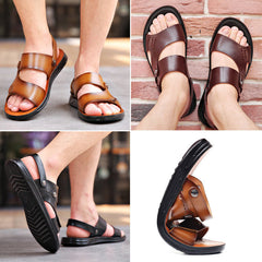 Men's Leather Sandals with Ankle Strap