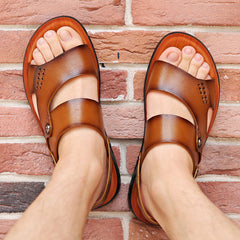 Men's Leather Sandals with Ankle Strap