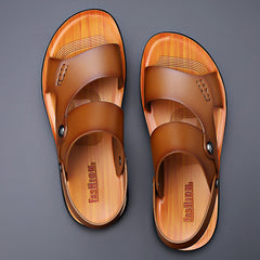 Men's Leather Sandals with Ankle Strap