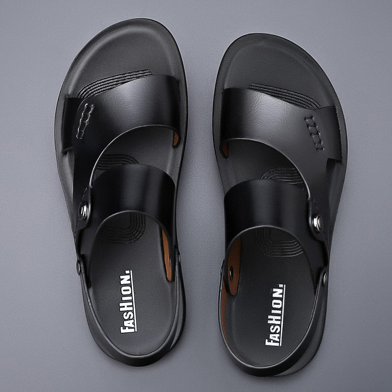 Men's Leather Sandals with Ankle Strap