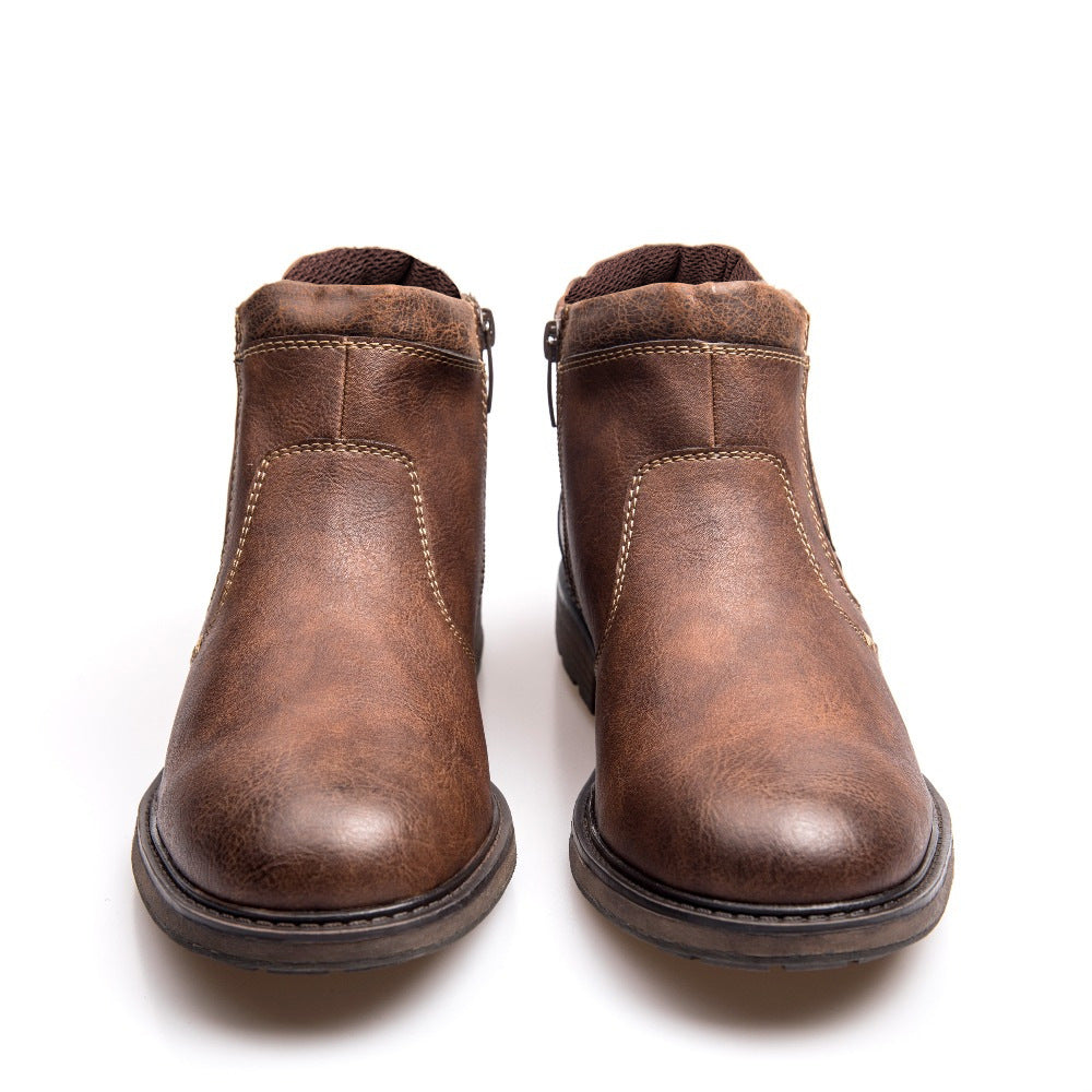 Men's Round Toe Ankle Length Leather Boots
