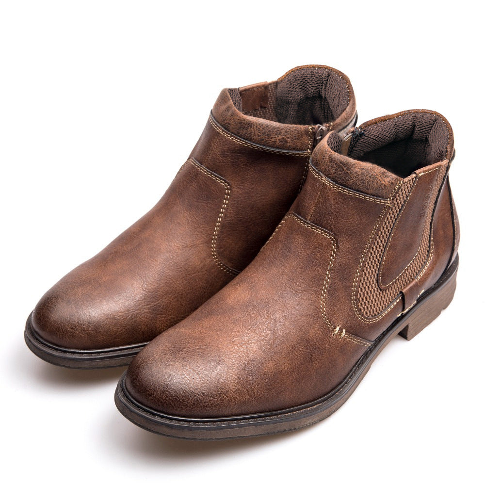 Men's Round Toe Ankle Length Leather Boots