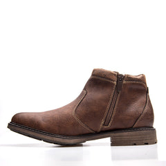 Men's Round Toe Ankle Length Leather Boots