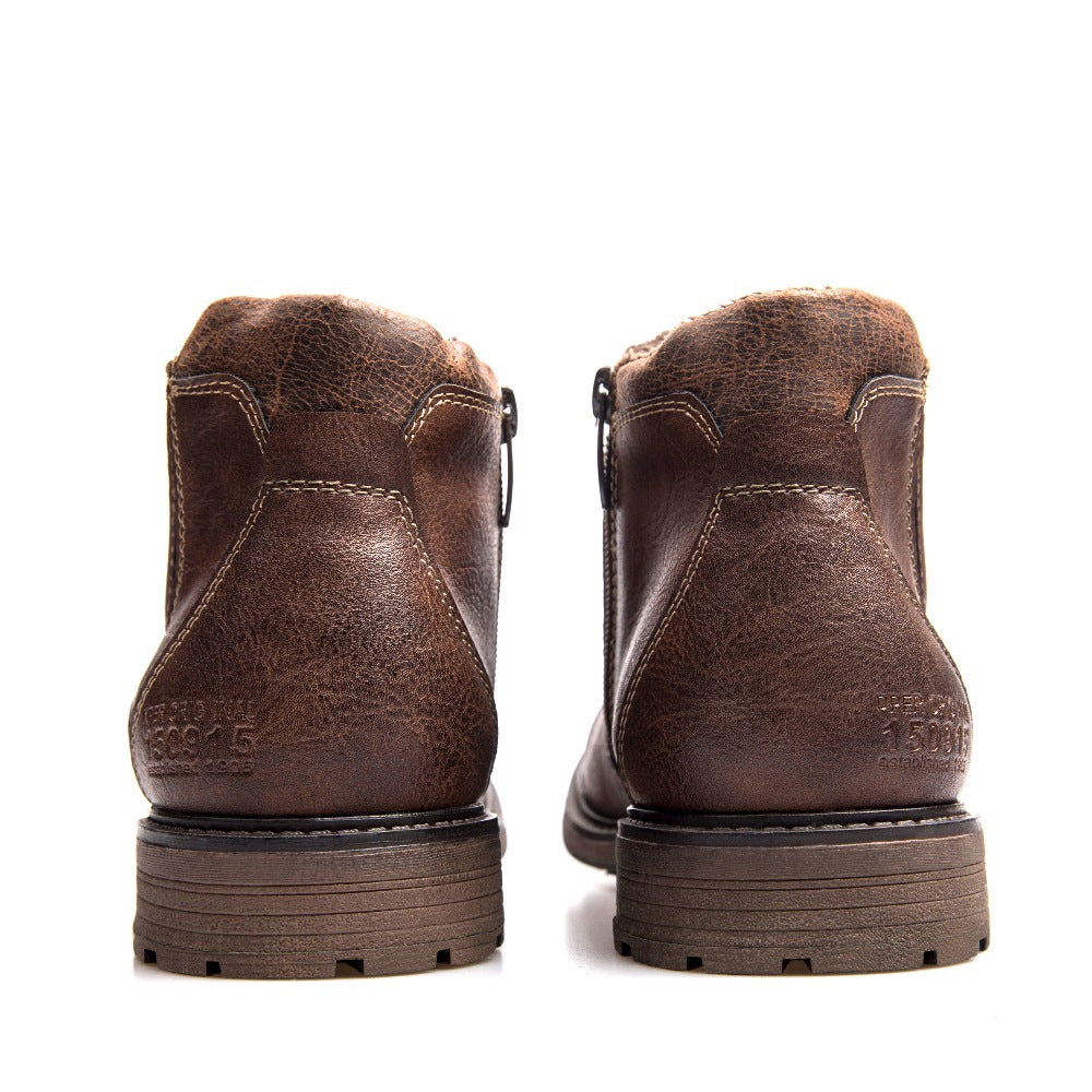 Men's Round Toe Ankle Length Leather Boots