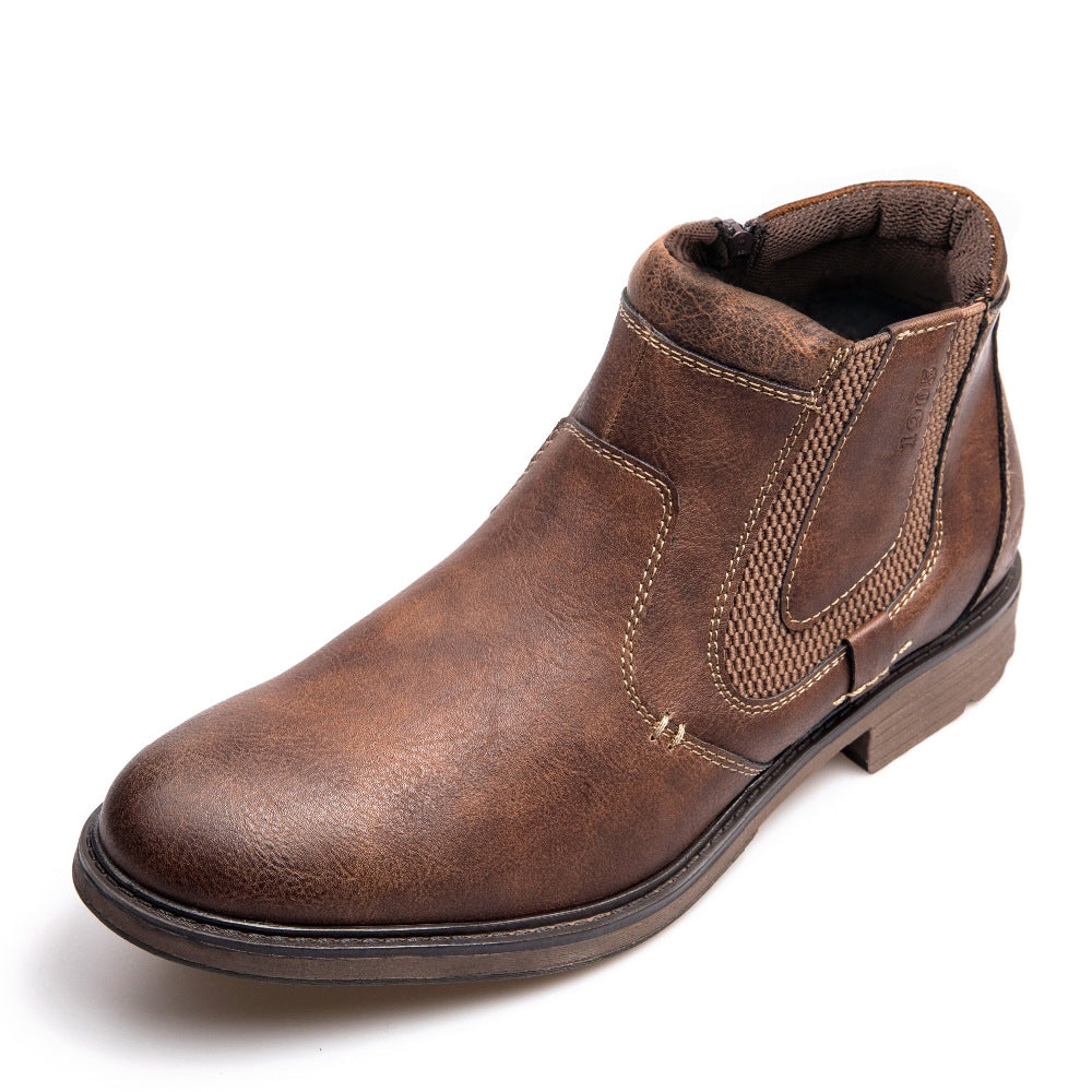 Men's Round Toe Ankle Length Leather Boots