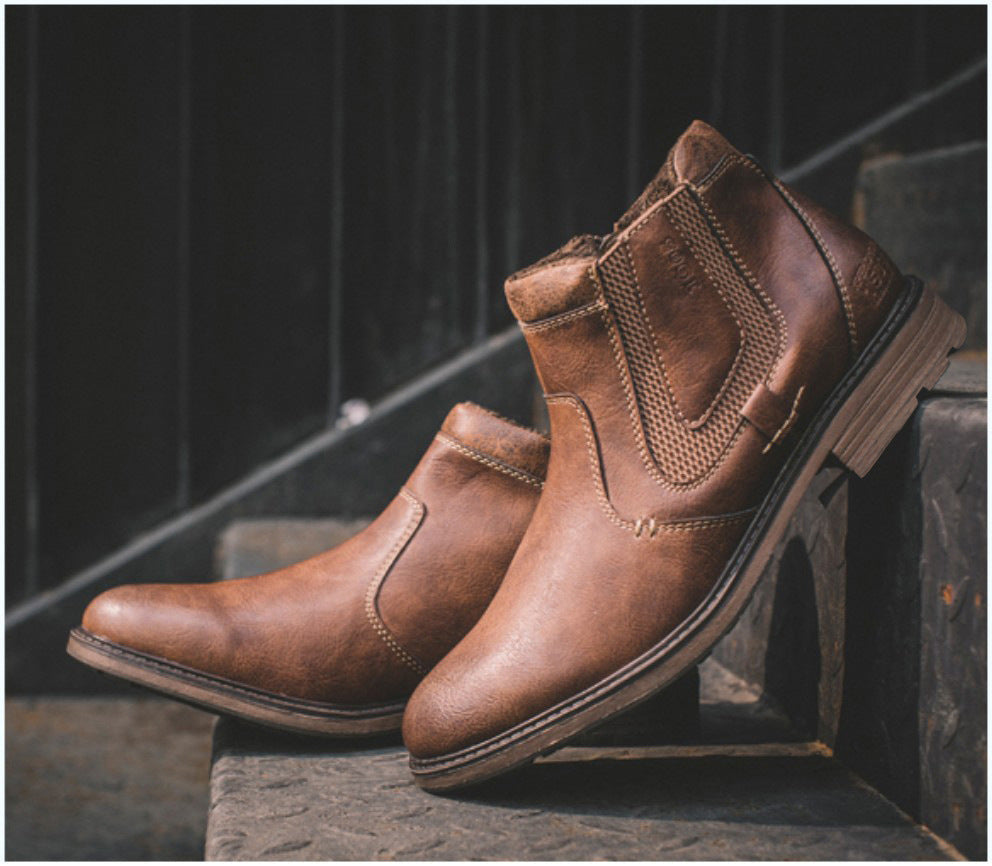 Men's Round Toe Ankle Length Leather Boots