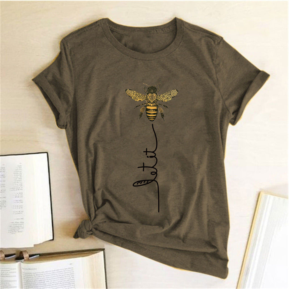 Haut à manches courtes imprimé abeilles en 4 couleurs S-3XL