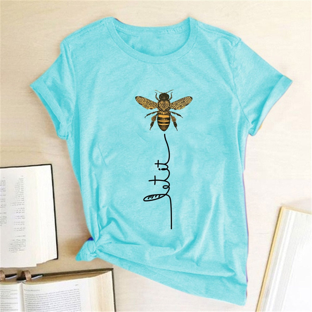 Haut à manches courtes imprimé abeilles en 4 couleurs S-3XL