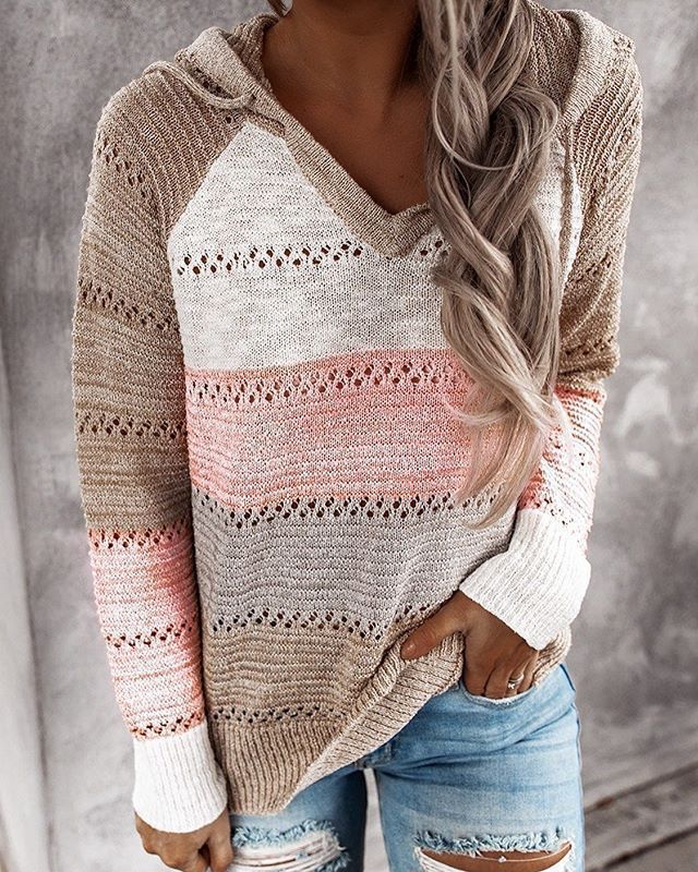 Gestreifter Langarm-Kapuzenpullover in 11 Farben S-5XL